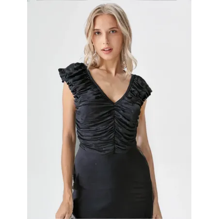 Vestido corto negro drapeado  - 3
