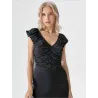 Vestido corto negro drapeado  - 3