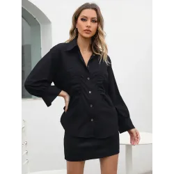 Oversized Black Cotton Shirt  - 1