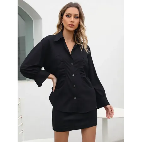 Camisa negra oversize de algodón  - 1