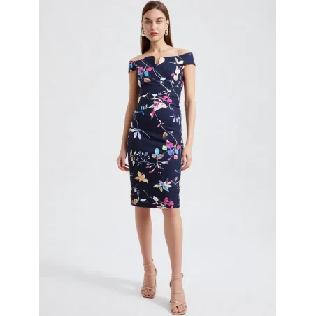 Vestido midi floral Bardot  - 1