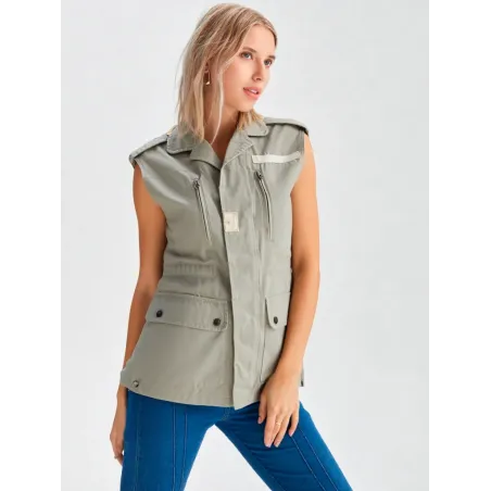 Chaleco beige de algodón mujer  - 1