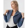 Short blue denim bolero fitted in stretch cotton, perfect for mid-season and casual urban outfits