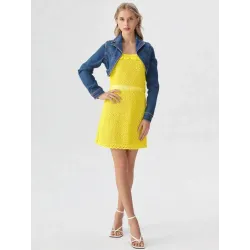 Short Blue Denim Bolero Fitted collar with lapel | JACKETS | BUSCARMODA
