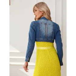 Short Blue Denim Bolero Fitted Fitted back with cargo | JACKETS | BUSCARMODA