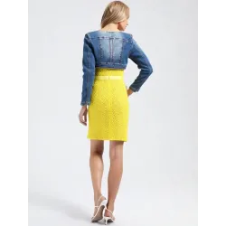 Short Blue Denim Bolero Fitted Long sleeve with cuffs and metal button closure | JACKETS | BUSCARMODA