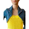 Short Blue Denim Bolero Fitted washed cotton fabric with distressing | JACKETS | BUSCARMODA