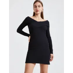 Vestido mini canalé negro  - 2
