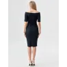 Vestido negro hombros descubiertos detalle grabado terciopelo | Vestidos midi | Buscarmoda