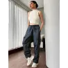 Pantalón urbano negro ancho mujer cómodo y funcional con bolsillos