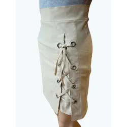 Falda beige ajustada con cordones  - 4