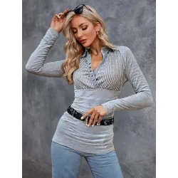 Grey elastic combined shirt  - 1
