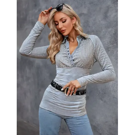 Grey elastic combined shirt  - 1