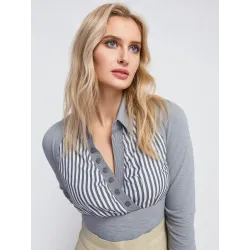 Camisa gris combinada elástica  - 5