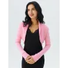 Pink long sleeve bolero in ribbed knit with shrug design, ideal for transitional outfits.