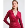 Vestido Rojo Midi Elegante Con Escote Cruzado y Drapeado cuerpo cruzado con frunces | VESTIDOS INVITADA BODA CIVIL | BUSCARMODA
