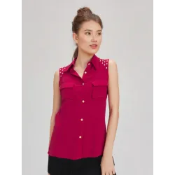 Camisa burdeos sin mangas  - 2