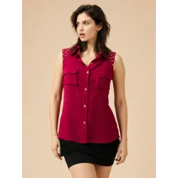 Camisa burdeos sin mangas  - 4