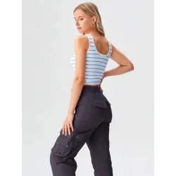 Pantalón cargo negro mujer cintura ajustable | Pantalones | Buscarmoda