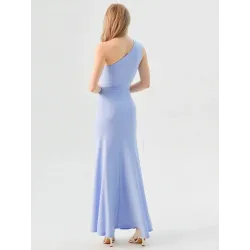 Long blue asymmetric dress elegant party fitted bodysuit flowy skirt | Civil Wedding Guest Dresses | BUSCARMODA