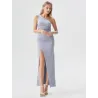 Vestido largo azul asimétrico de fiesta elegante abertura en la pierna | VESTIDOS INVITADA BODA CIVIL | BUSCARMODA