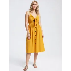 Mustard midi dress women front view summer look | Midi dresses | Buscarmoda