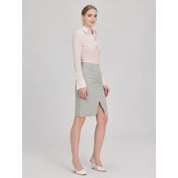 Grey Corduroy Pencil Skirt  - 5
