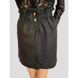 Black Stretch Faux Leather Skirt  - 4
