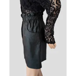 Black Stretch Faux Leather Skirt  - 5
