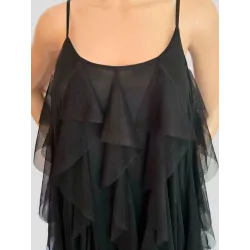 Ruffled Stretch Mesh Dress deep round neckline | SHORT DRESSES | BUSCARMODA