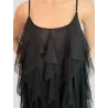 Ruffled Stretch Mesh Dress deep round neckline | SHORT DRESSES | BUSCARMODA