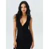 Black Knit V-Neck Dress plunging neckline | Dresses | BUSCARMODA