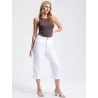 Pantalón blanco pirata mujer tiro alto elegante