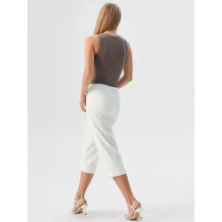 Pantalón blanco pirata mujer tiro alto elegante  - 4
