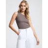 Pantalón blanco pirata mujer tiro alto elegante  - 5