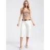 White linen cropped trousers with pockets and side slit