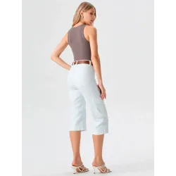 white linen cropped trousers BUSCARMODA - 4