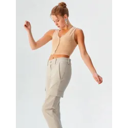 Pantalón Cargo Beige Elástico  - 5