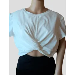 Top Blanco De Algodón Con Nudo Frontal  - 2
