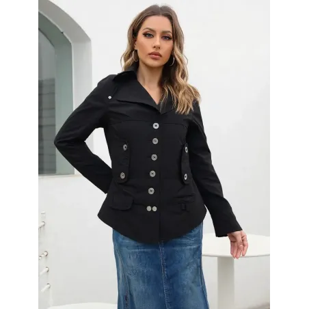 Chaqueta Negra Barroca Mujer elegante con botones metálicos y estilo barroco