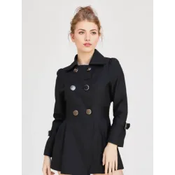 Crossed Short Woman Jacket Black Satin double-breasted front | JACKETS | BUSCARMODA