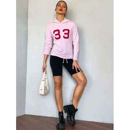 Pink casual hoodie sweatshirt in soft pastel knit with hood and relaxed urban fit