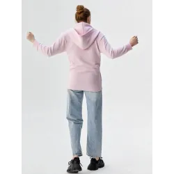 Pink casual hoodie sweatshirt in soft pastel knit with hood and relaxed urban fit. back