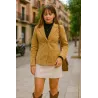 Chaqueta pana beige mujer semientallada de entretiempo en algodón suave con textura acanalada
