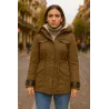 Khaki parka woman winter with detachable faux fur hood, warm padded winter jacket style