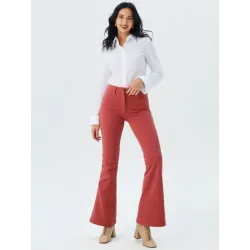 Orange Flared Stretch Trousers with Technical Pocket soft stretch twill | TROUSERS | BUSCARMODA