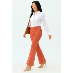 Orange Flared Stretch Trousers with Technical Pocket orange flared leg | TROUSERS | BUSCARMODA