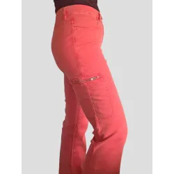 Orange Flared Stretch Trousers with Technical Pocket technical zip pocket | TROUSERS | BUSCARMODA