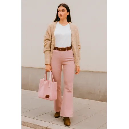 Cotton Women Flared Trousers in stretch cotton with wide flared leg