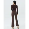 Cotton Satin Flared Trousers for Women women's soft hood chocolate color | TROUSERS | BUSCARMODA